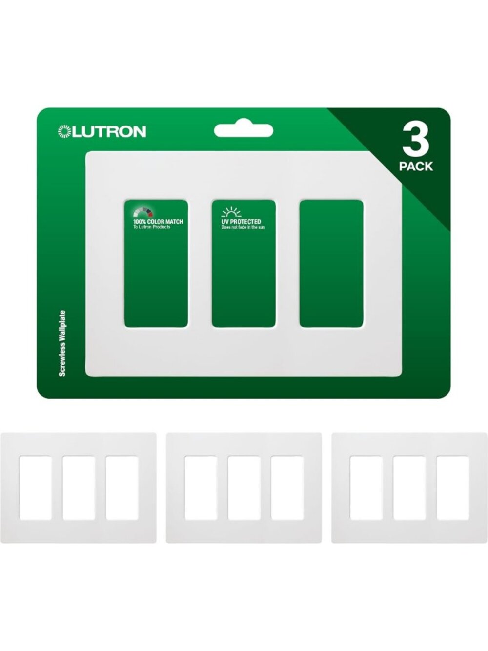 Screwless 3-Gang Light Switch Cover Plate Set - White Rocker Outlet Wall Plates